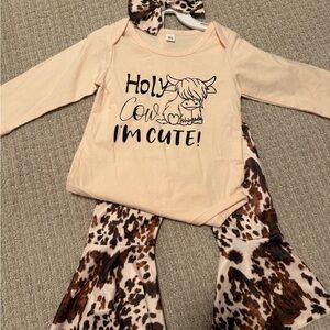 Baby Bodysuit & Cowprint Bell Bottom Set western country outfit